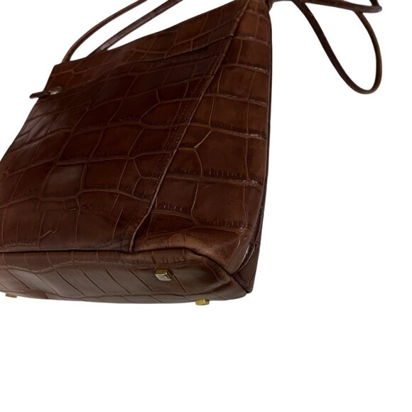 Vintage‎ Worthington Brown Croc Embossed Leather 3 Compartment Shoulder Bag - Picture 8 of 11